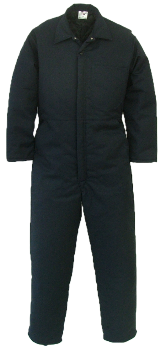 Men's Insulated Coveralls. These coveralls are made with a durable 7.5 oz. 65% polyester/35% cotton blend twill fabric and lined with a mid weight 5 oz. 100% polyester quilted lining.  ~Made in Canada  ~one deep chest pocket with pencil slot  ~two front pockets  ~two side openings with snaps, for pant pocket access  ~two rear hip pockets  ~concealed 2-way, heavyweight, YKK #10 zipper   ~2 YKK domes at collar  ~expansion back feature  ~elastic in back  ~machine washable    Colours available:  navy, green, grey, black, tan and camouflage.  An additional surcharge will apply to camouflage.    Sizes and Pricing:  Available in Short and Regular lengths.  Size 36, 38, 40, 42 and 44 ~ $92.52  Size 46, 48, 50, and 52 ~ $98.27  Size 54, 56, 58, 60 and 62 ~ $111.77    Tall coveralls will be subject to a $3.90 surcharge.