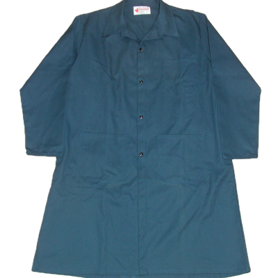 These shop coats are made with a 7.5 oz. 65% polyester/35% cotton twill fabric.  ~Made in Canada  ~4 domes front closure  ~1 chest pocket  ~2 front patch pockets  ~side openings for pant pocket access  ~center back vent    Available in navy, charcoal, black and green.    Sizing and Pricing:  Sizes 36, 38, 40, 42, and 44 ~ $36.40  Sizes 46, 48, 50, and 52 ~ $39.37  Sizes 54, 56, 58, 60 and 62 ~ $43.31