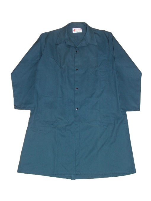 These shop coats are made with a 7.5 oz. 65% polyester/35% cotton twill fabric.  ~Made in Canada  ~4 domes front closure  ~1 chest pocket  ~2 front patch pockets  ~side openings for pant pocket access  ~center back vent    Available in navy, charcoal, black and green.    Sizing and Pricing:  Sizes 36, 38, 40, 42, and 44 ~ $36.40  Sizes 46, 48, 50, and 52 ~ $39.37  Sizes 54, 56, 58, 60 and 62 ~ $43.31