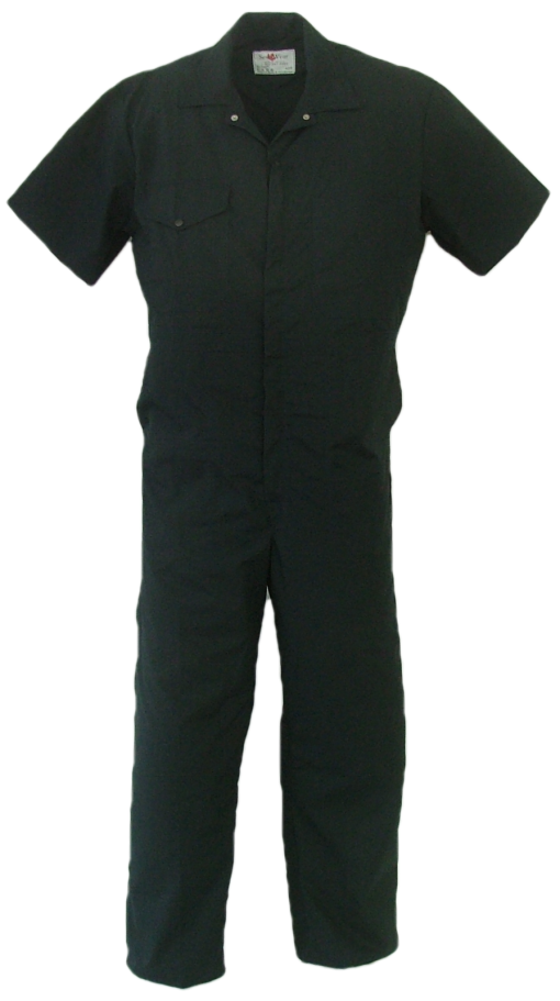 Short Sleeve coveralls. All coveralls are made with a lightweight 65% polyester/35% cotton blend poplin fabric.  ~Made in Canada  ~two deep chest pocket (one with flap closure, one with pencil slot  ~two front pockets  ~two side openings for pant pocket access  ~two rear hip pockets  ~elastic in back  ~concealed 2-way, brass #5 YKK zipper   ~2 YKK domes at collar  ~expansion back feature  ~machine washable    Colours available:  navy, green, grey, black and tan.    Sizes and Pricing:  Available in Short and Regular lengths.  Size 36, 38, 40, 42 and 44 ~ $47.27  Size 46, 48, 50, and 52 ~ $53.07  Size 54, 56, 58, 60 and 62 ~ $58.85    Tall coveralls will be subject to a $2.80 surcharge.